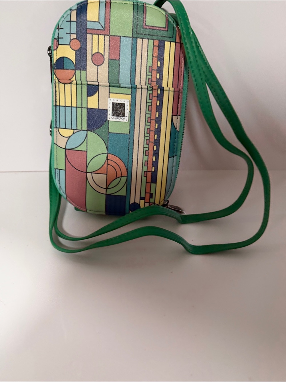 Frank Lloyd Wright Multicolor Geometric Crossbody Bag with Green Strap